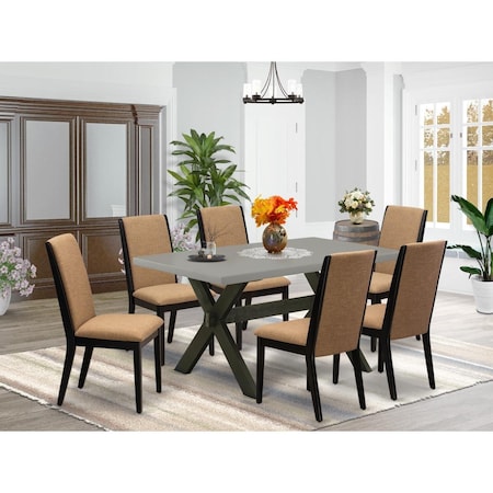 East West Furniture 7 Piece X-Style Beautiful Dining Room Set - Wire Brushed Black X696LA147-7